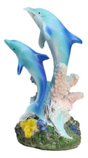 Sea World Nautical Two Bottlenose Dolphins Swimming By Coral Reefs Statue 5.5"H