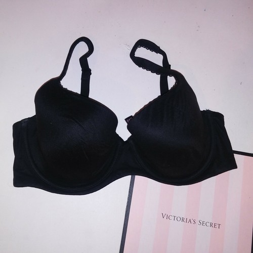 Victoria Secret Bra 32DD Lined Demi Solid Black Body by Victoria Underwire