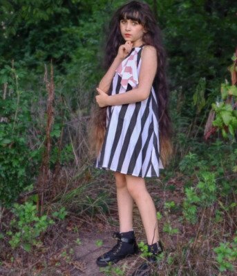 Wolf and Rita-sz 8-Mafalda-Black & White Stripes-Dress-unique-backless