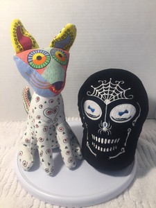 Day of the Dead Decor Plush Las Calaveras Skull Black With Dog Dia Del Muertos | eBay