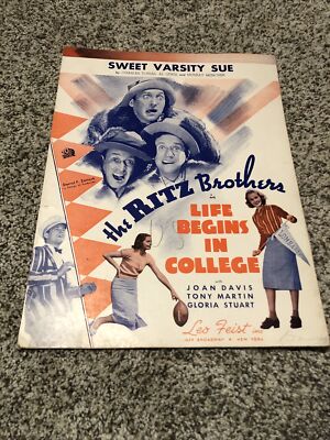 LIFE BEGINS IN COLLEGE 1937 Sweet Varsity Sue RITZ BROTHERS Vintage Sheet Music