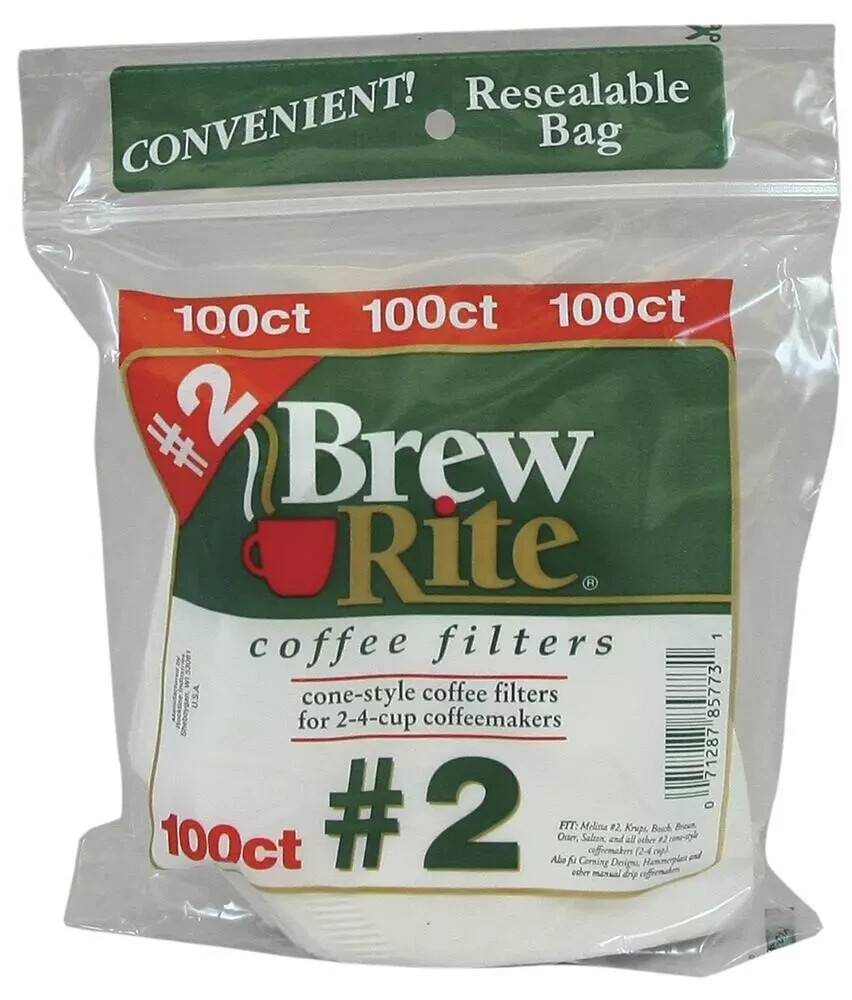 Brew Rite Basket Coffee Filters, 8-12 Cup, White Paper, 200-Count Bags - 100 ct.