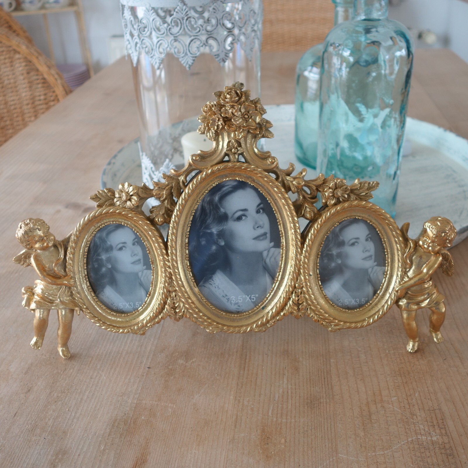 3er Stand Bilderrahmen Engelchen Luxus Foto Rahmen Gold Retro 24x37cm NEU N94