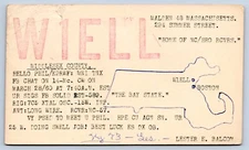 QSL CB Ham Radio Card W1ELL Lester Balcom Walden MA 1960 State Map