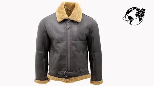 Men’s Brown RAF Real Shearling Sheepskin Flying Leather Jacket With Ginger Fur video thumbnail
