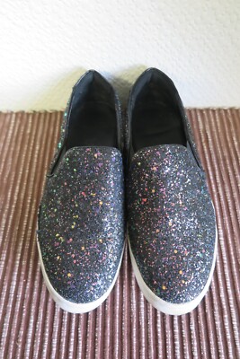 SCHUH LADIES SLIP-ON BLACK SPARKLE TRAINERS SIZE EU 40