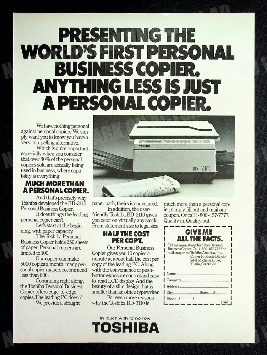 Toshiba BD-3110 Copier Printer 1986 Trade Print Magazine Ad