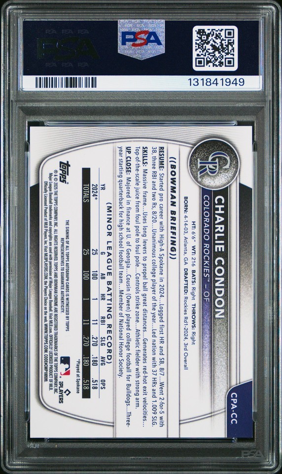2025 BOWMAN CHROME PROSPECT AUTO HTA CHOICE REF CHARLIE CONDON 138/150 ...