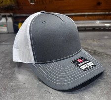 Richardson 112 5 Panel Trucker Hat - Grey  White Meshback Snapback Ball Cap