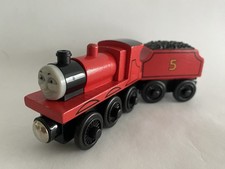 Thomas  Friends Wooden Railway Train Tank Engine - James w/ Tender - Wood EUC