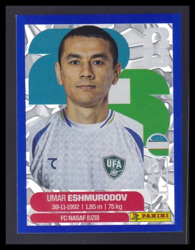 2026 Panini World Cup Stickers UMAR ESHMURODOV Exclusive Blue Crumple #UZB 5