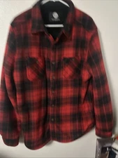 Weatherproof Men’s XL Soft & Warm Polar Fleece Button Up Shirt Jacket Red Plaid