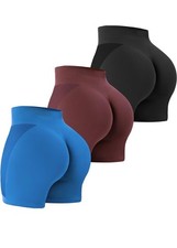 3 Piece Workout Shorts Womens Seamless High Waist Butt Lifting Scrunch
