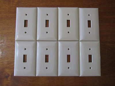 Vintage Sierra Electric Ribbed Switch Plate Covers Ivory USA Deco Lot of 8