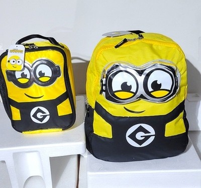 NEW MINIONS YELLOW BLACK SCHOOL BOY GIRL BACKPACK BOOKBAG INSULATED LUNCHBOX SET