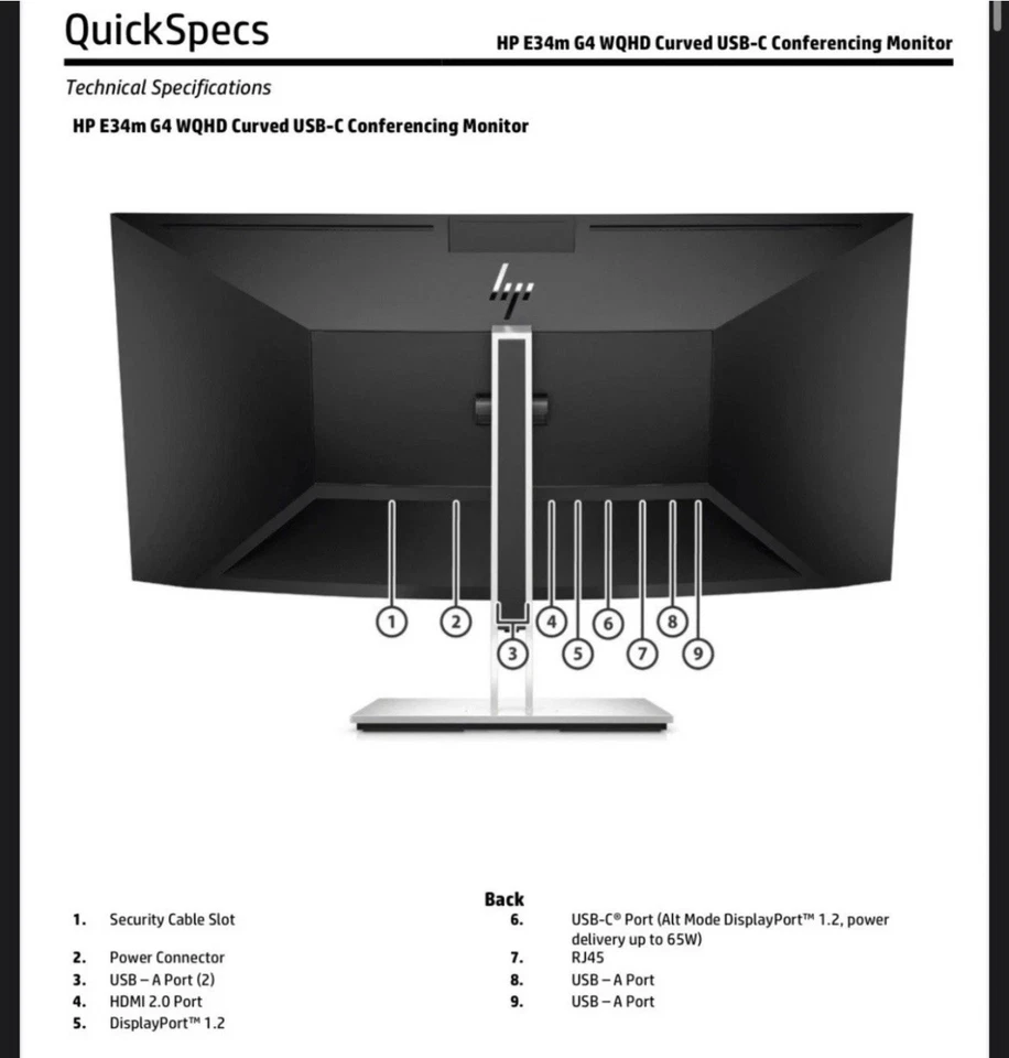 HP E34m G4 WQHD Curved USB-C Conferencing Monitor Brand New In Box - Image 3 of 4
