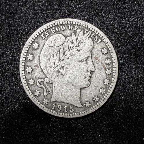 1915 Barber Silver Quarter Dollar 90% Silver US Coin – Circulated Fine Detail