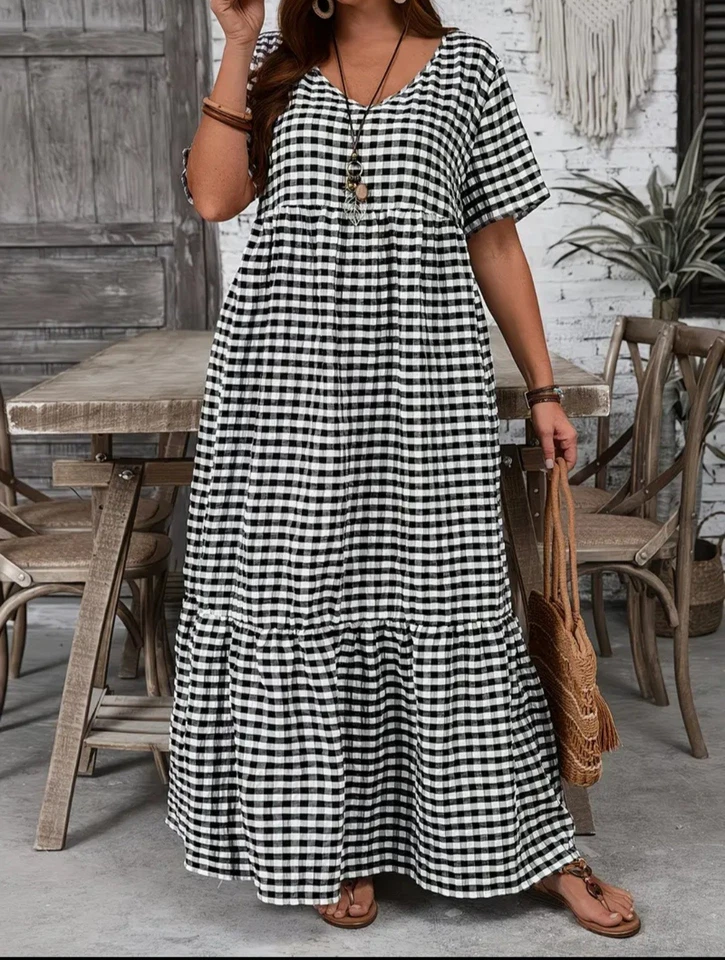 Check Print Maxi Dress 1XL Black White (New) - Image 1 of 2