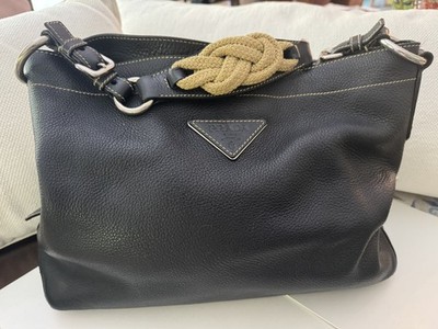 Prada leather shoulder bag Vitello Rope Knot Hobo pebbled
