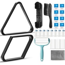 22 Pcs Pool Table Brush Set Wooden Billiard Rack 8 or 9 Ball Triangle Diamond...