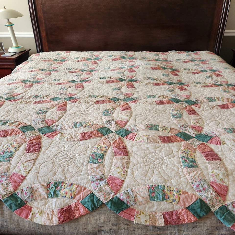 复古双婚戒指被子拼布花卉手工绗缝全女王旗帜 — 第 4/4 张图片