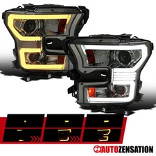 Fit 2015 2016 2017 Ford F-150 Smoke Projector Headlights Sequential LED Lamps