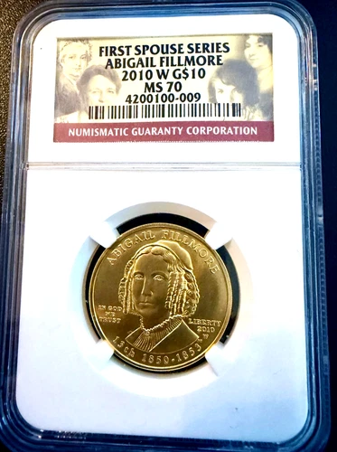 2010W MS70 $10 GOLD First Spouse Fillmore 1/2 Oz 999 Pure Lady American Eagle