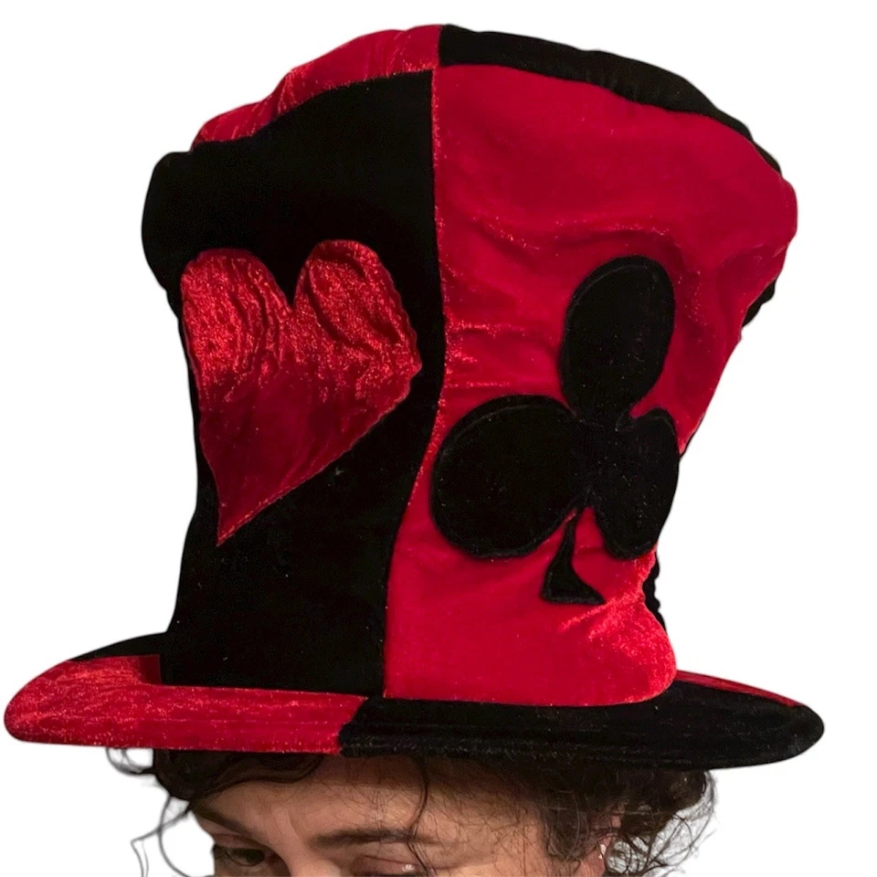 Elope Adulto Terciopelo Rojo Negro Sombrero Póker Deck Disfraz Rave Festival Cosplay Foto 2 de 4