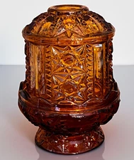 Vintage Indiana Glass Large Golden Amber Stars And Bars Fairy Lamp