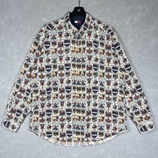 VTG Tommy Hilfiger Shirt Button Down Flag Crest Logo All Over Print Men  s XL AOP