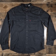 Levis Pearl Snap Shirt Mens Medium Black Denim Button Up Western Red Tab
