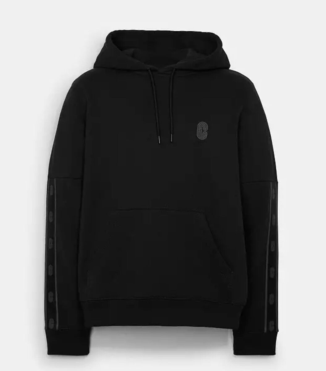 Coach Men's Black Signature Tape Organic Blend Hoodie (C5231 Coach Men's Black Signature Tape Organic Blend Hoodie (C5231