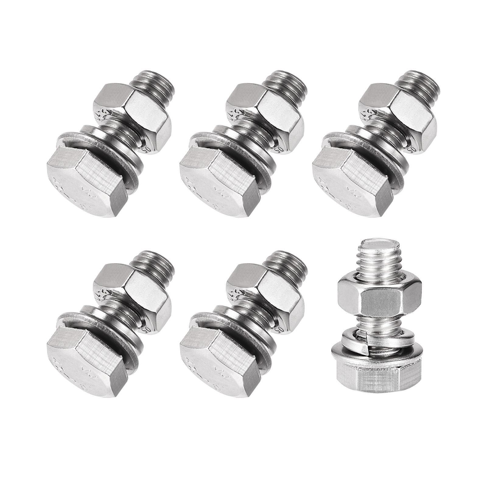 M8x20mm Hex Head Screws Bolts Nuts Flat Lock Washers Kit 6 Sets