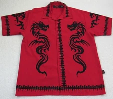 DF Clothing Kotab Shirt Mens Medium Red Tribal Dragon Tattoo Flames Snake Spine