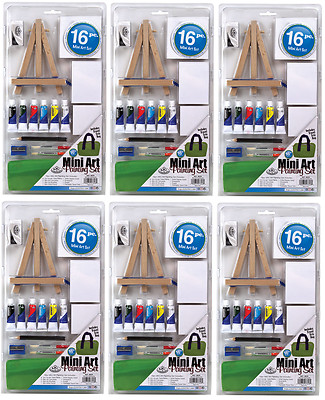 6 x Mini Malset 16-teilig Royal & Langnickel Acrylfarben-Set Pinsel Leinwand