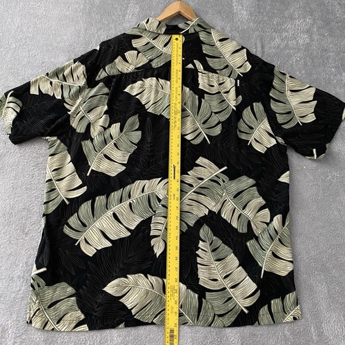 Caribbean Joe Shirt Mens XXL Black Hawaiian Green Palm Leaf Camp Relaxed - Picture 12 of 13