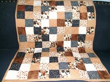 Handmade Baby Crib Quilt, Dogs, Paws  Bones Fabric Prints, 40" x 46"