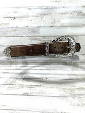 JUSTIN 755BK Western Black and Brown Leather Concho Belt, Buckle   Tip New 34