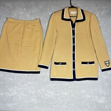 VTG ST. JOHN Collection Women's Size 10 Yellow Wool Knit Skirt Suit Jacket Set