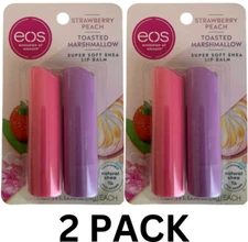 2 Pack eOS Soft Shea Lip Balm Chapstick Strawberry Peach & Toasted Marshmallow