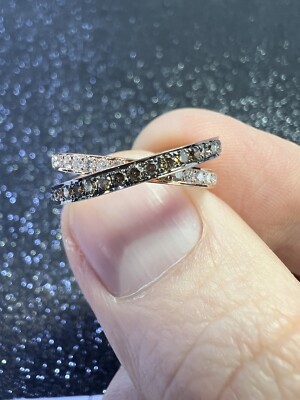 14K Rose Gold Diamond X Ring With White Diamonds And Cognac Diamonds