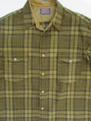 VTG 60s Pendleton Green Plaid Wool Surf Board Shirt L/46