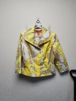 A-Line Women Zippered Crop Jacket Size 12 Funky Pattern Tan/Yellow/White.