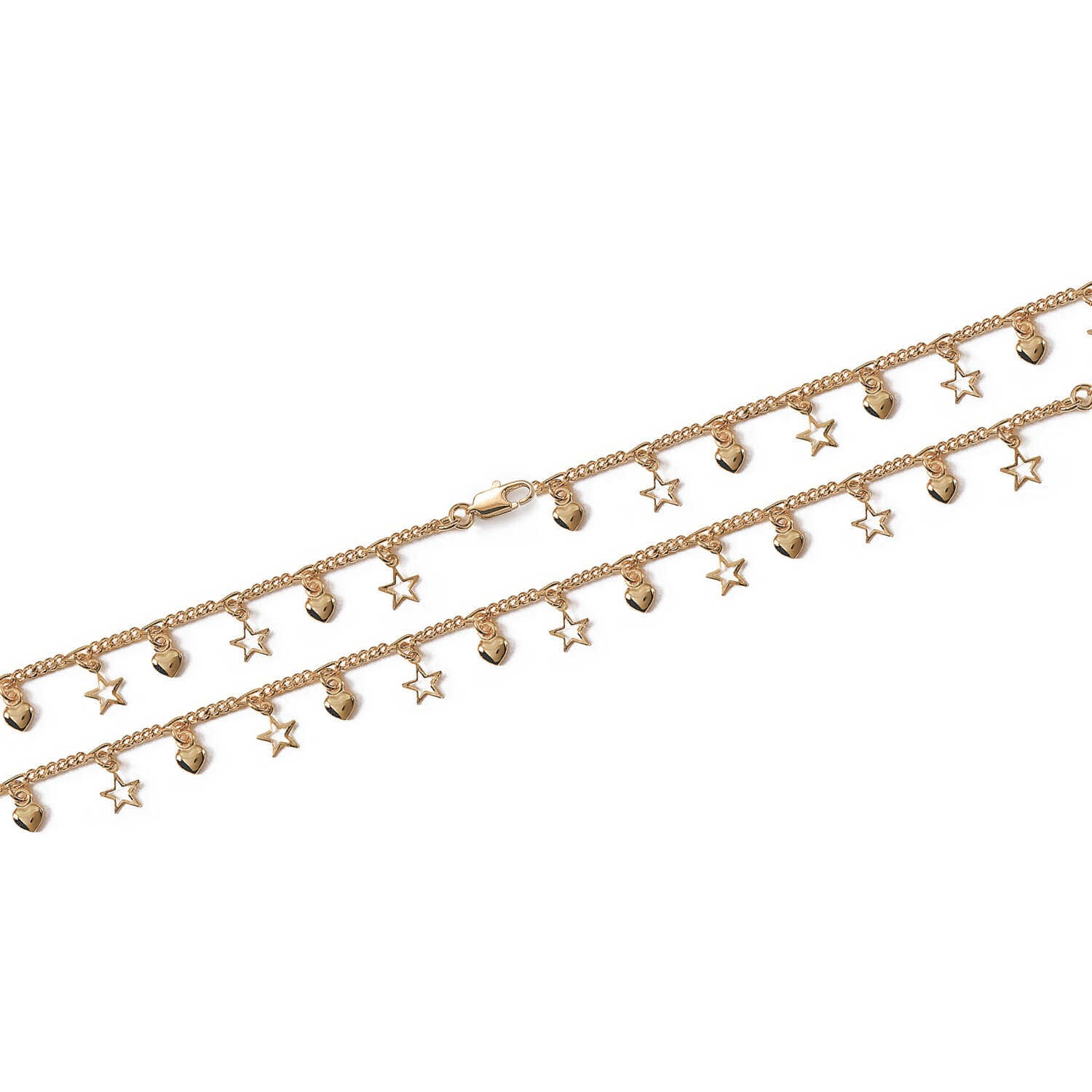 Bracelet breloques cœurs étoiles plaqué or 18 carats anti-ternissement peau sensible