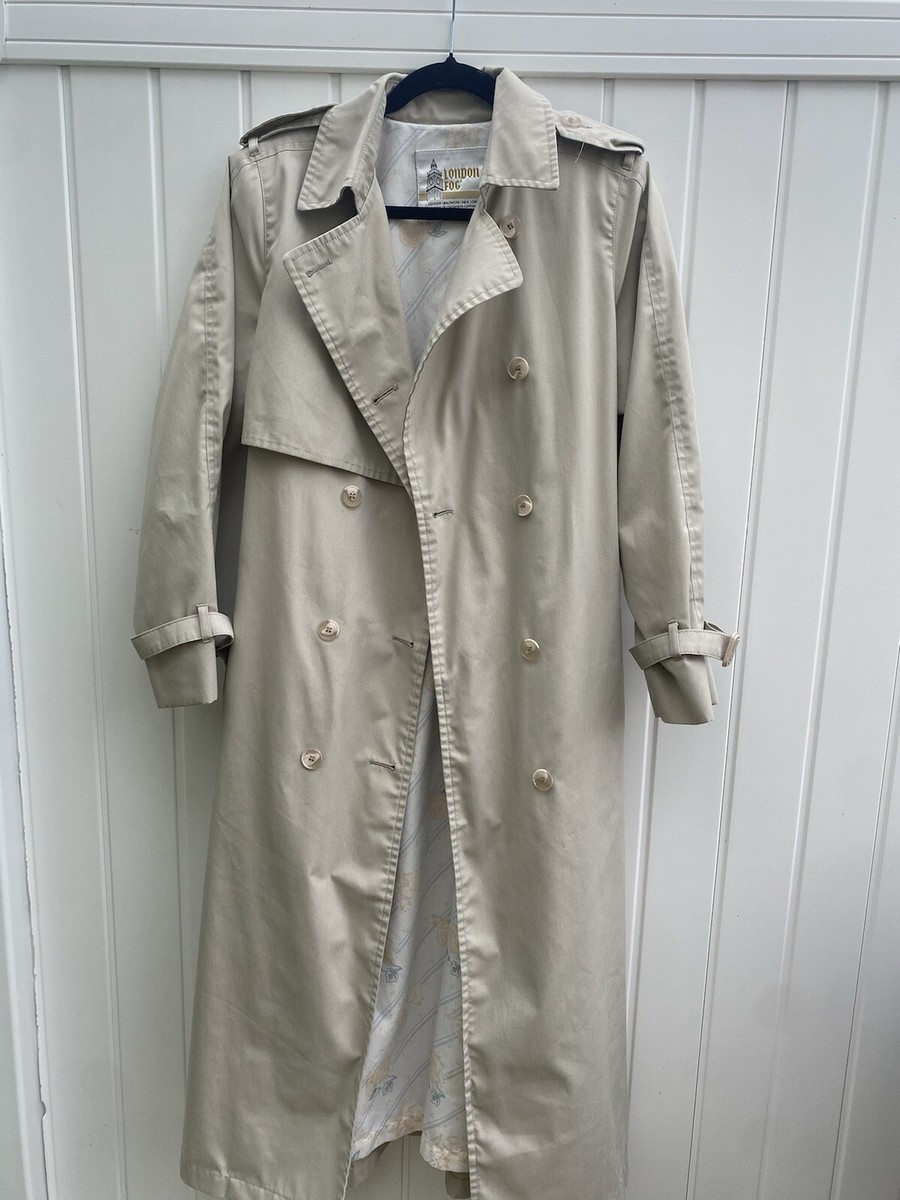 Vintage 80s/90s London Fog Gray Floral Print Trench Coat Women