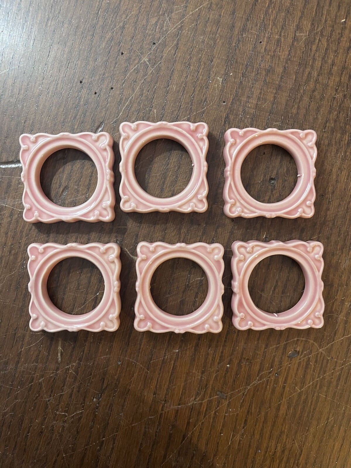 Antheor France Carcassone Pink Square Napkin Rings, Set Of 6.