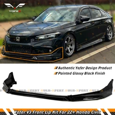 For 2022-24 11th Honda Civic Yofer V3 Glossy Black Front Bumper Lip Splitter Kit