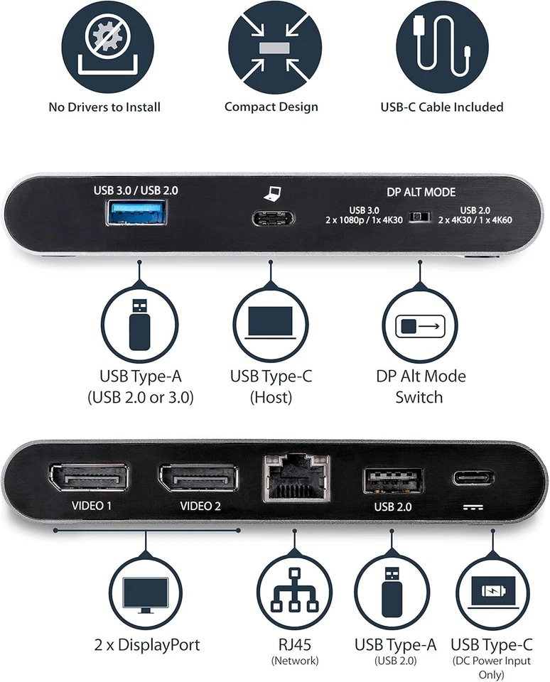 StarTech USB-C Dual Monitor Dual DisplayPort Multiport Adapter - DK30C2DAGPD - Image 2 of 4