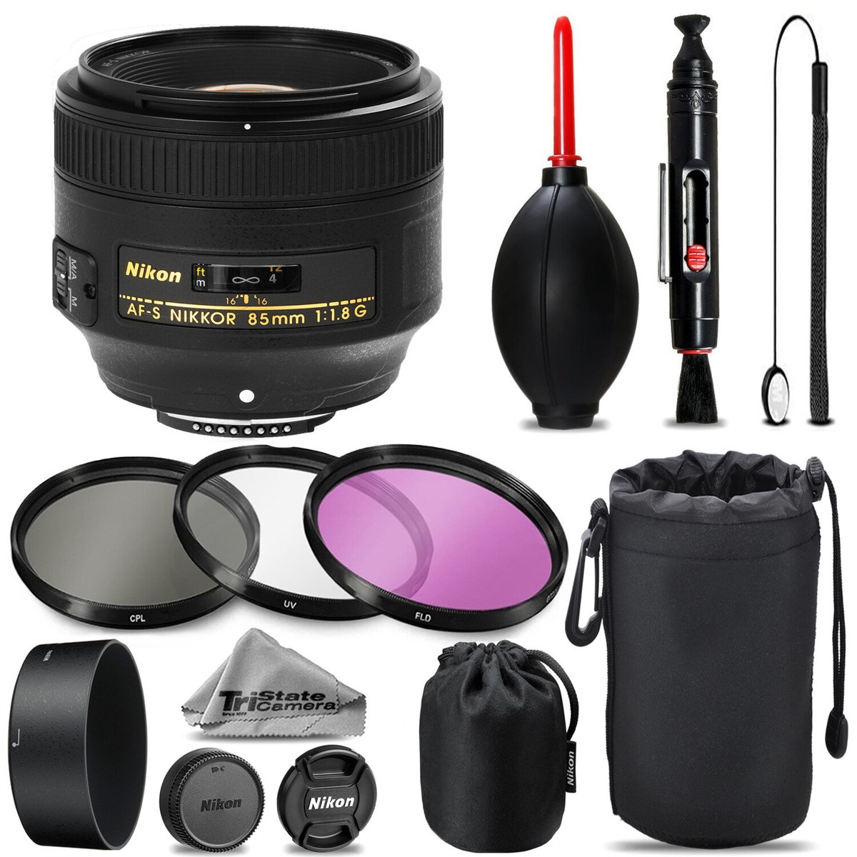 Nikon AF-S NIKKOR 85mm Lens UV FLD CPL Blower Brush