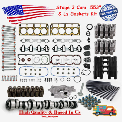 For LS Truck Stage 3 Cam 4.8 5.3 6.0 6.2L Gaskets Lifters Oil Pump Pushrods Kit